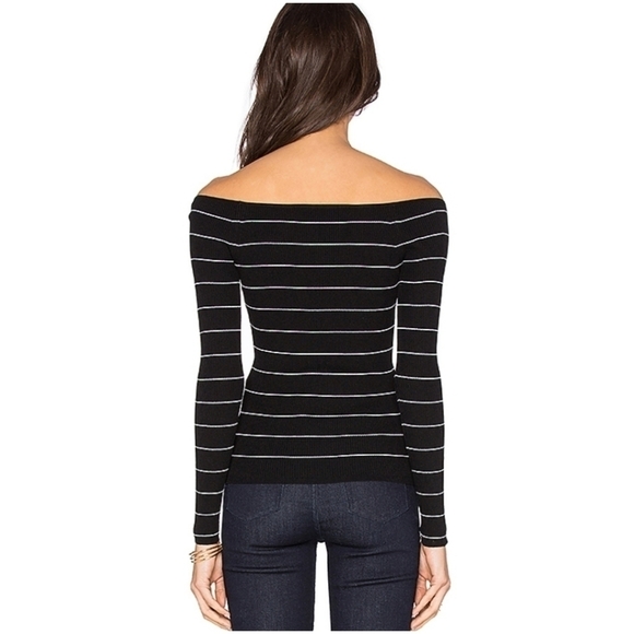 360 Sweater Black with White Striped Ribbed Phuket Top - Picture 2 of 7